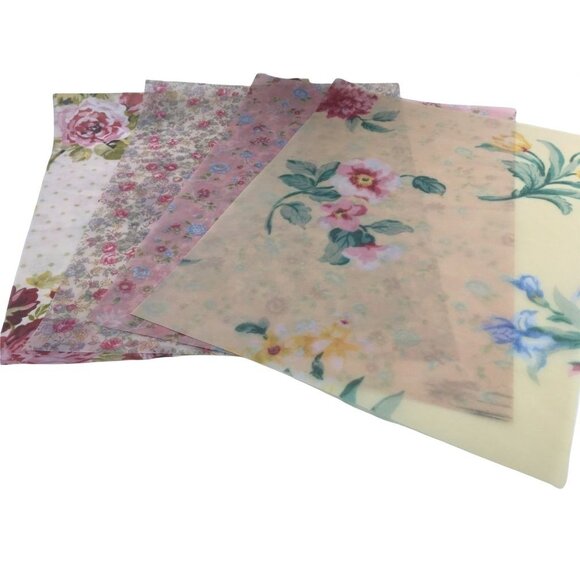 4 Vellum Sheets Custom Print Assorted Floral Pattern mq Pink 8.5 x 11 - Picture 3 of 5